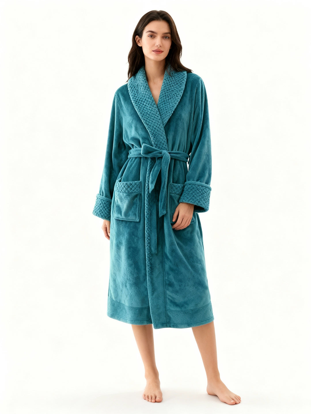 Unisex Bademantel Regular Fit Freizeit mit Gürtel und Schalkragen