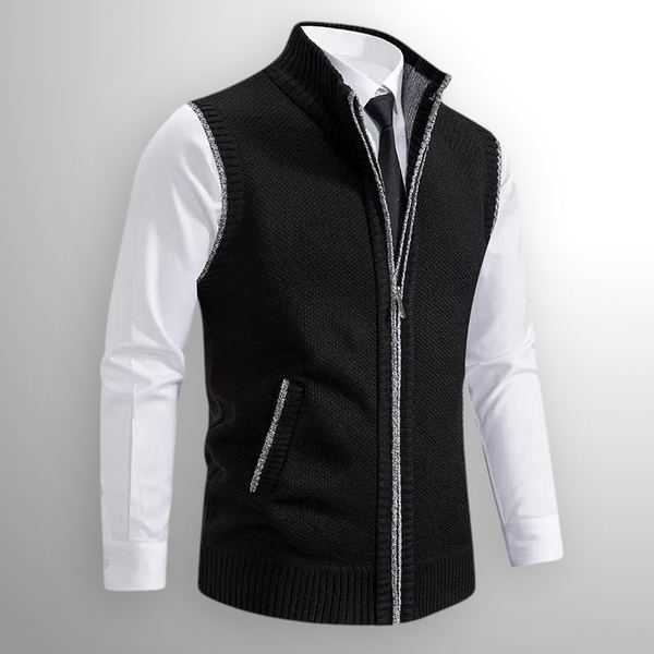 Herren Strickweste Regular Fit Business Freizeit mit Reißverschluss und Stehkragen
