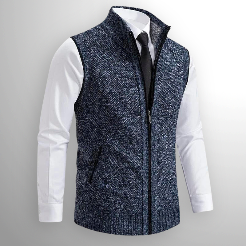 Herren Strickweste Regular Fit Business Freizeit mit Reißverschluss und Stehkragen