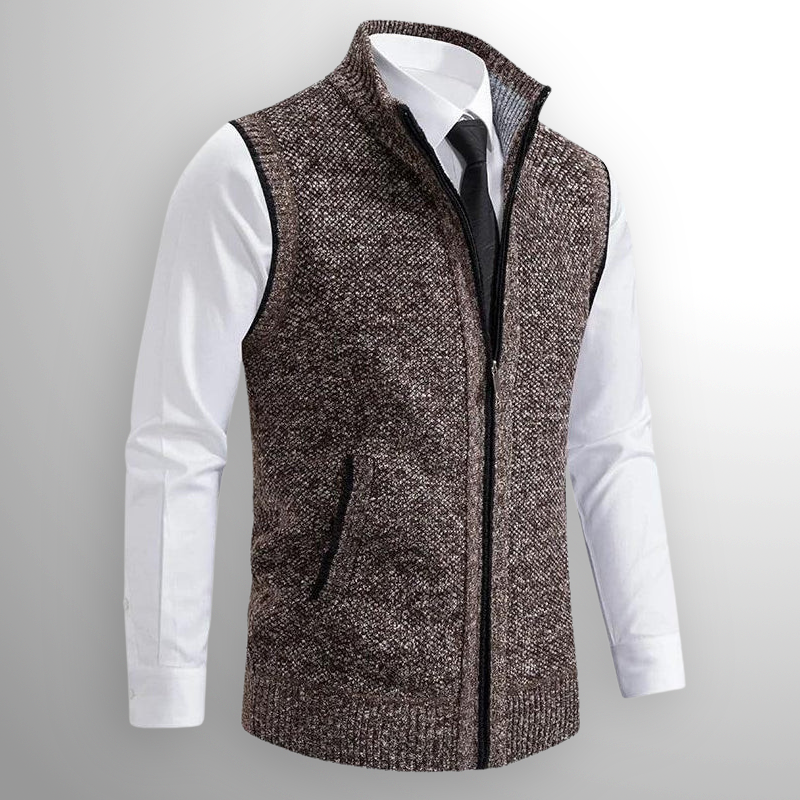 Herren Strickweste Regular Fit Business Freizeit mit Reißverschluss und Stehkragen