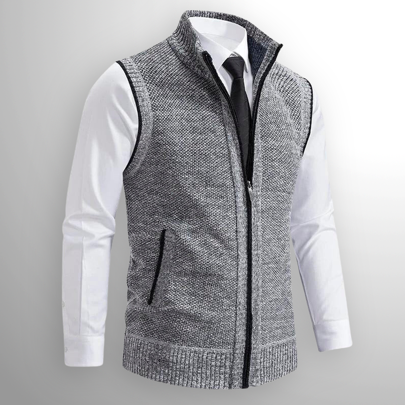 Herren Strickweste Regular Fit Business Freizeit mit Reißverschluss und Stehkragen