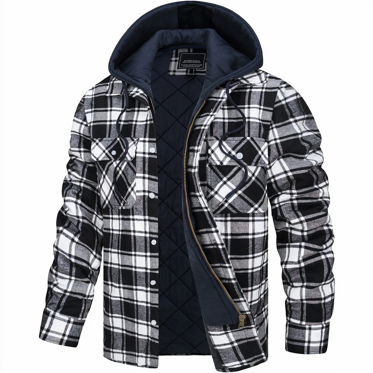 Herren Steppjacke Karomuster Regular Fit Freizeit mit Kapuze