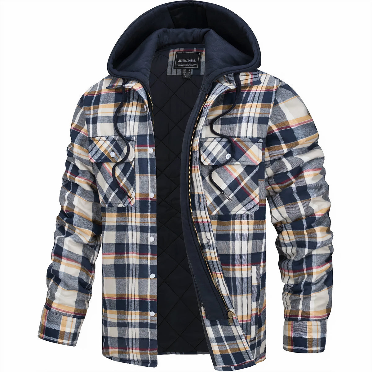 Herren Steppjacke Karomuster Regular Fit Freizeit mit Kapuze