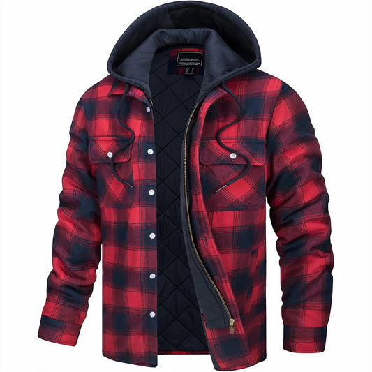 Herren Steppjacke Karomuster Regular Fit Freizeit mit Kapuze