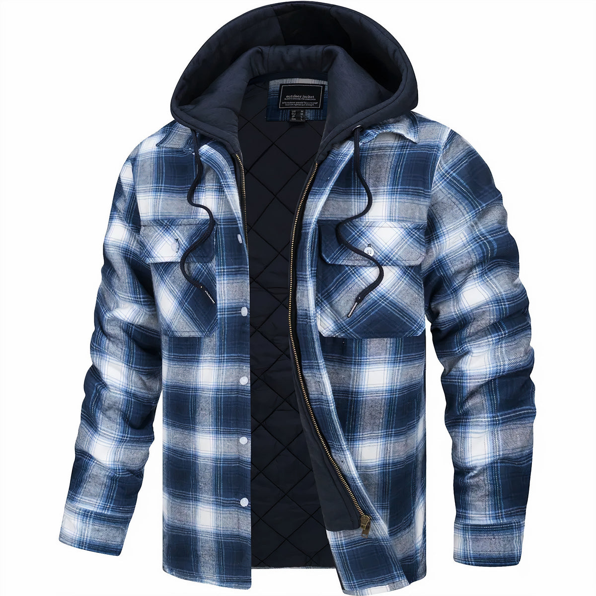 Herren Steppjacke Karomuster Regular Fit Freizeit mit Kapuze