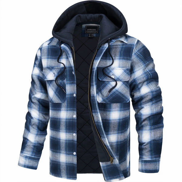 Herren Steppjacke Karomuster Regular Fit Freizeit mit Kapuze