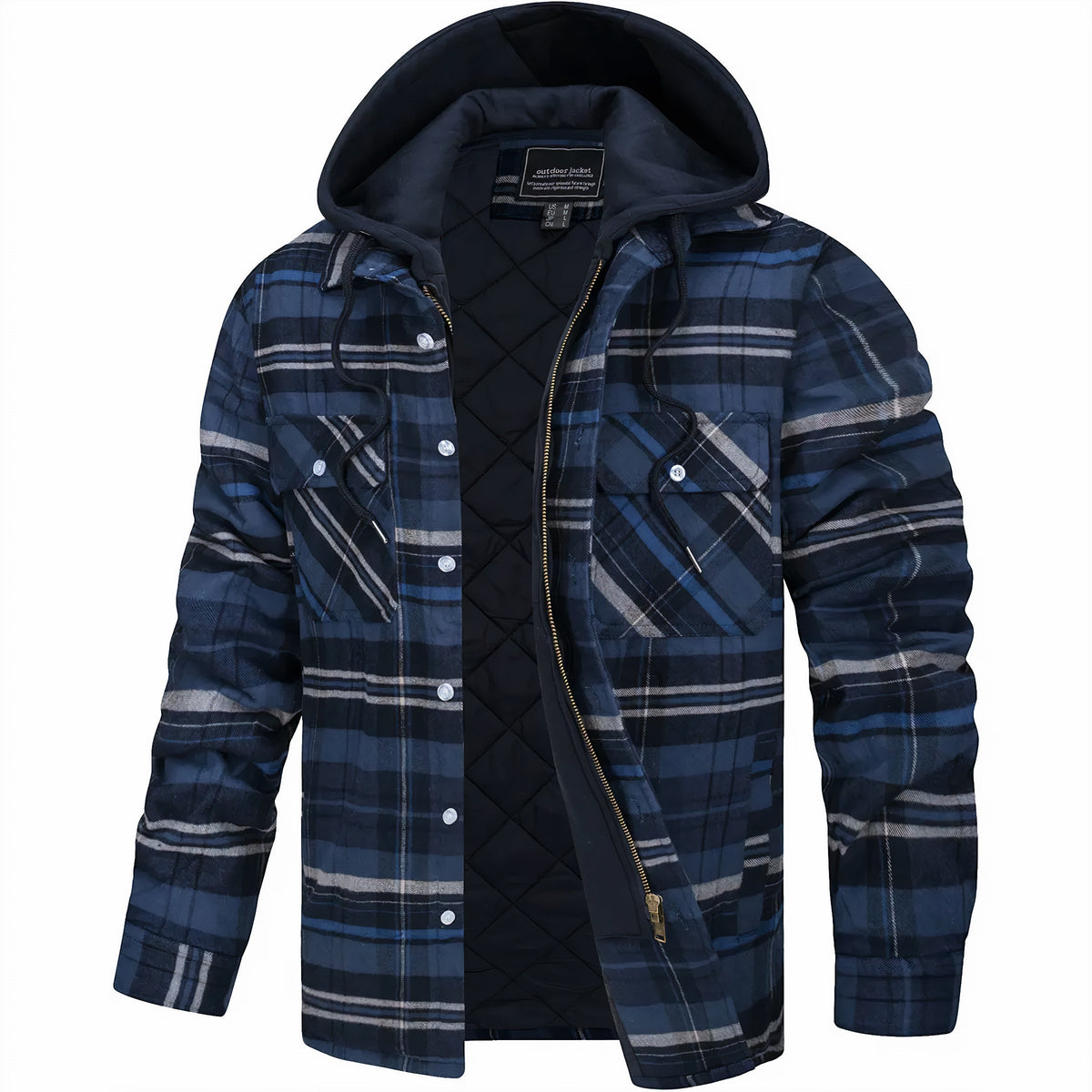 Herren Steppjacke Karomuster Regular Fit Freizeit mit Kapuze