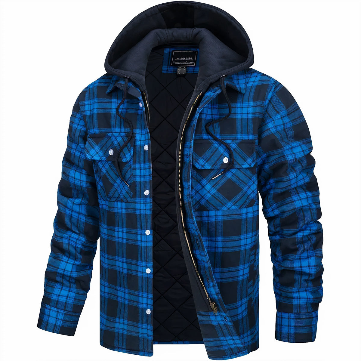 Herren Steppjacke Karomuster Regular Fit Freizeit mit Kapuze
