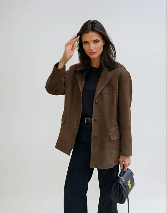 Damen Blazerjacke Regular Fit Business Braun mit Taschen