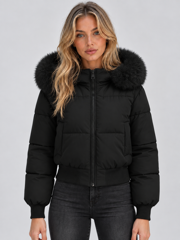 Damen Steppjacke Regular Fit Freizeit mit Kunstfellkragen