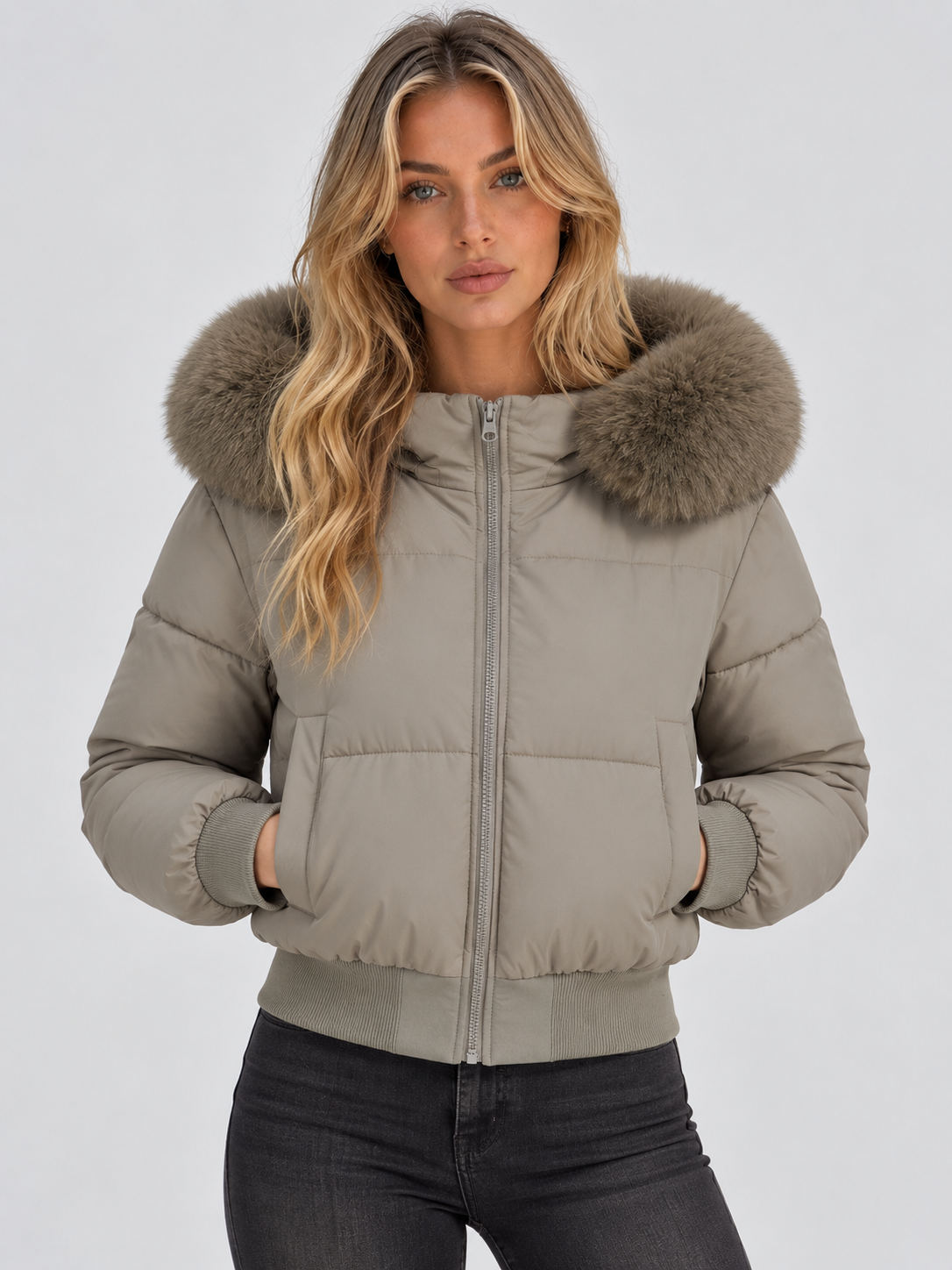 Damen Steppjacke Regular Fit Freizeit mit Kunstfellkragen
