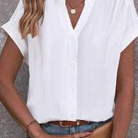 Damen Bluse Regular Fit Casual mit Knopfleiste und V-Ausschnitt