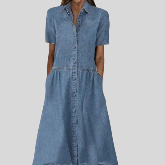 Hemdblusenkleid Damen Regular Fit Casual Midi Länge