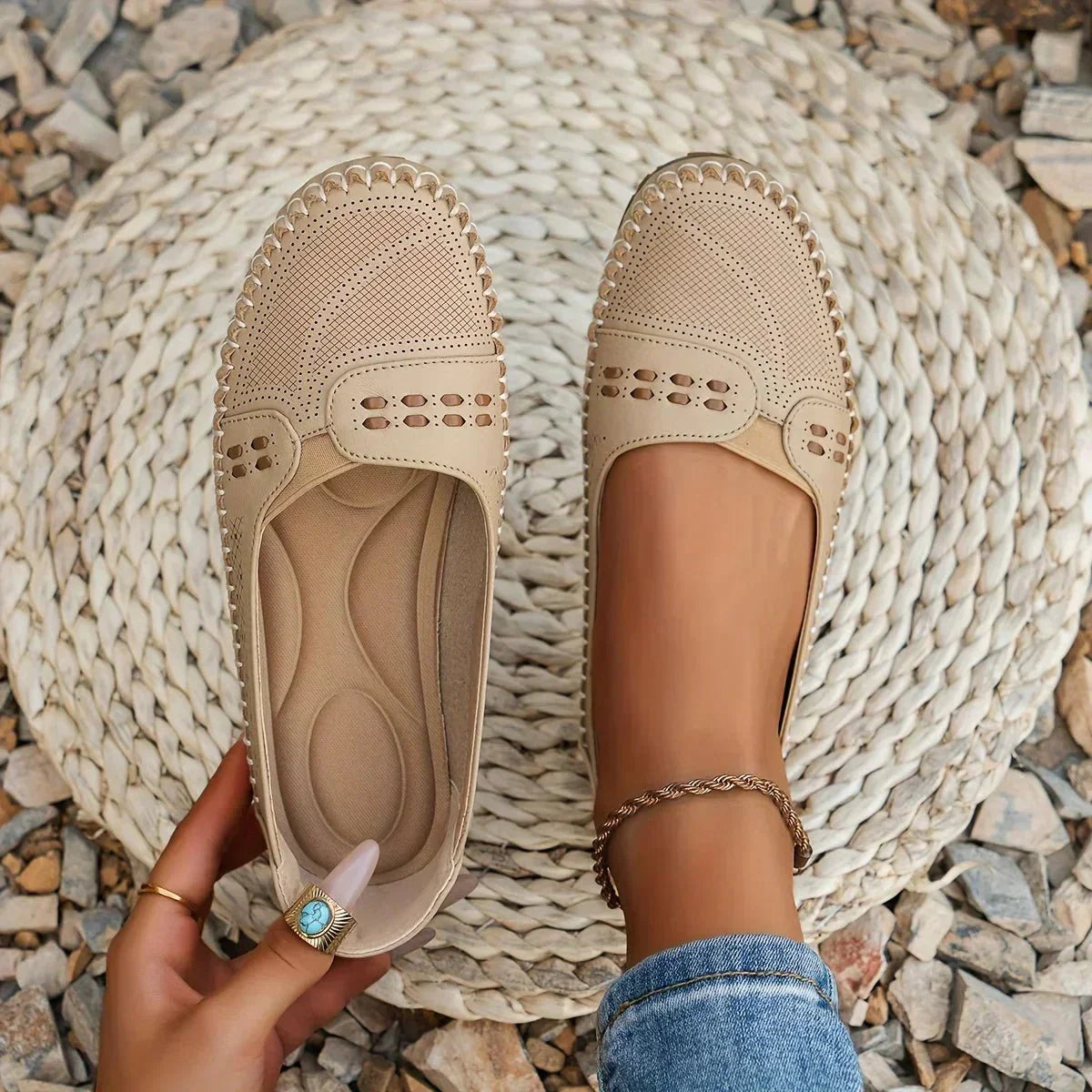 Damen Ballerinas Slip-On Freizeit mit Fußgewölbeunterstützung