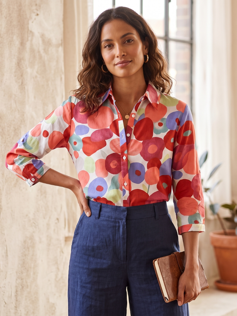 Damen Bluse Relaxed Fit Freizeit Floral Muster
